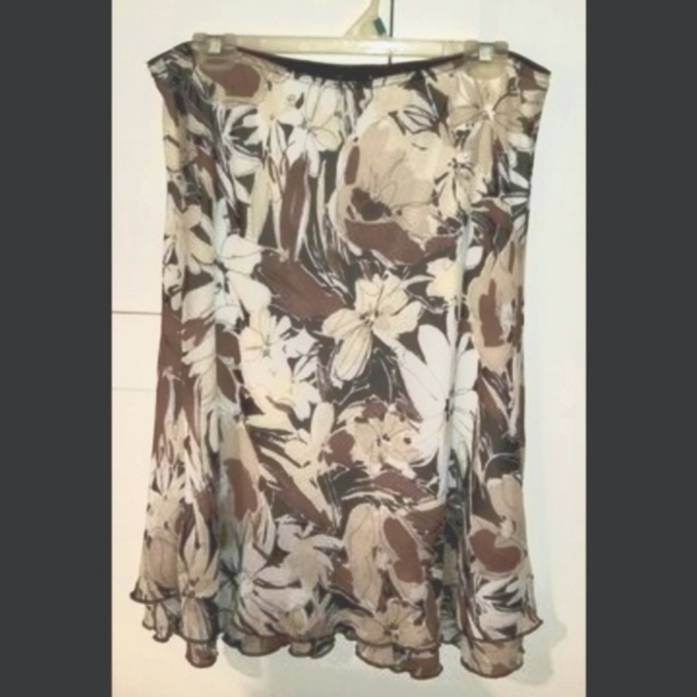 Floral Print Skirt in Brown and Cream
